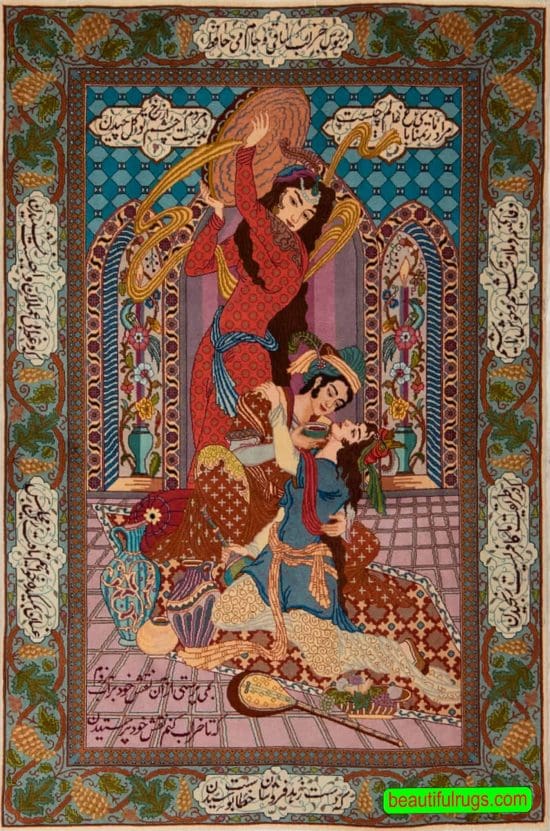 Omar Khayyam Persian Pictorial wall hanging rug. Size 3.4x5