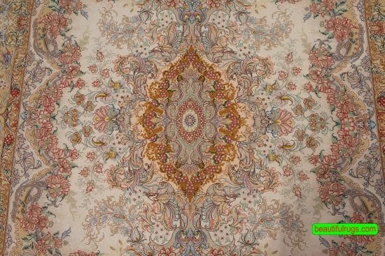 Silk Persian rug with beige and brown colors. Size 4.10x7.3