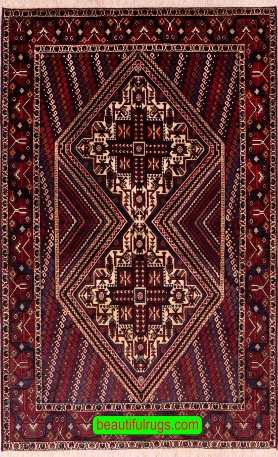 Old Persian Afshar Rug, Authentic Tribal Persian Rug. Size 4.4x6.8.