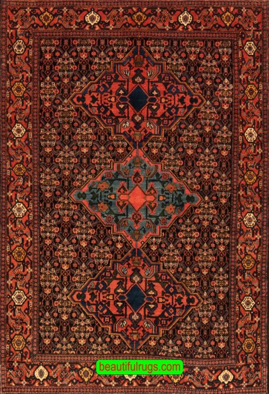 Antique Rug, Hand knotted Persian Senneh Rug, Vegetable Dyed Rug.