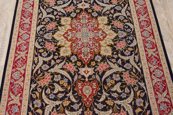 Silk and Wool Persian Tabriz Rug, Black & Red Color, size 3.10x6.1