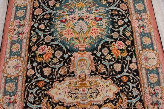 Handmade Persian Tabriz wool rug with black and green colors. Size 4x6.3