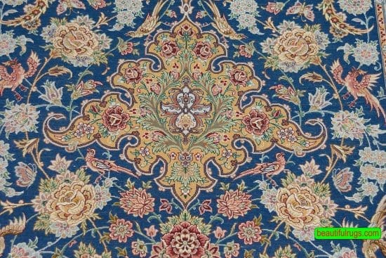 Handmade Persian Isfahan rug in blue color, natural dye, kork wool and silk. Size 4x6.