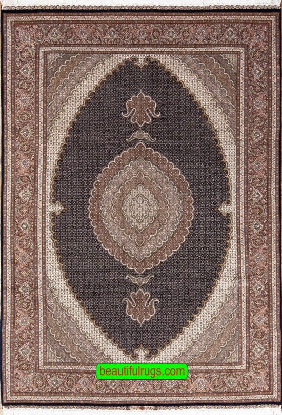 Area rugs on sale, Black rug, Persian Tabriz wool and silk rug. Size 6.6x10.2.