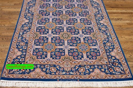 Persian Isfahan Rug, Blue Color Allover Design Isfahan Rug, size 4.5x6.7.