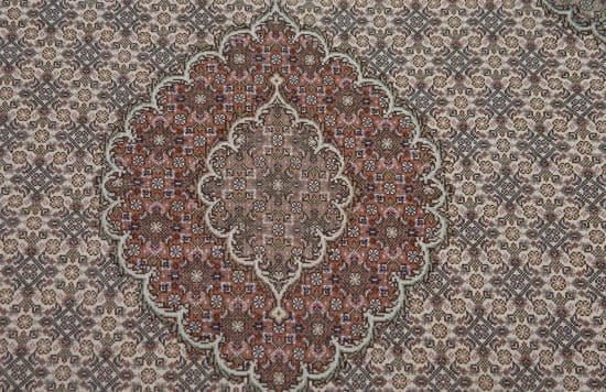 Handmade Persian Tabriz oriental rug, classic design wool and silk beige color Persian rug. Size 3.4x5.3.