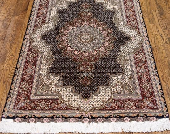A classic style black area rug, Persian Tabriz wool and silk area rug. Size 3.4x5.5.