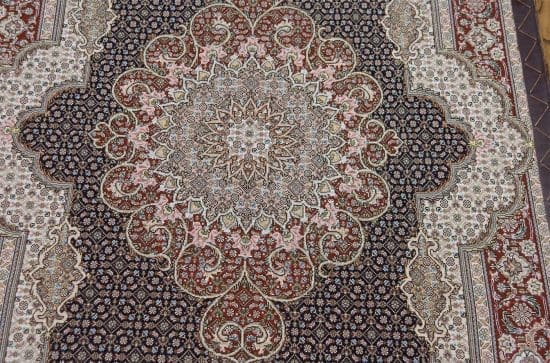 A classic style black area rug, Persian Tabriz wool and silk area rug. Size 3.4x5.5.