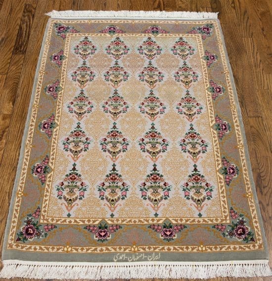 Hand woven floral Persian Isfahan rug, multicolored all-over design rug. Size 2.9x4.6.
